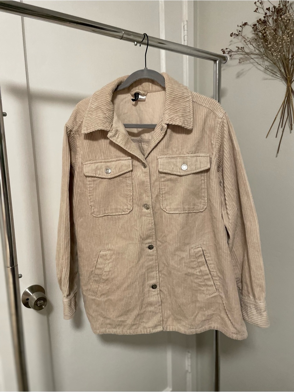 H&M Beige Corduroy Utility Jacket with Chest Pockets